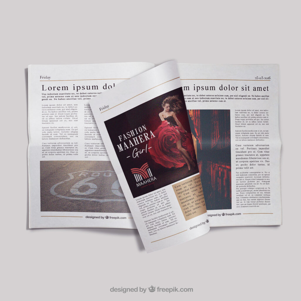 Newspaper advertisement mockup with realistic editorial presentation.